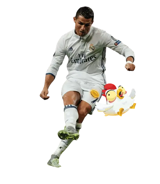 Cristiano Ronaldo kicking chicken from the Chicken Road CR7 game